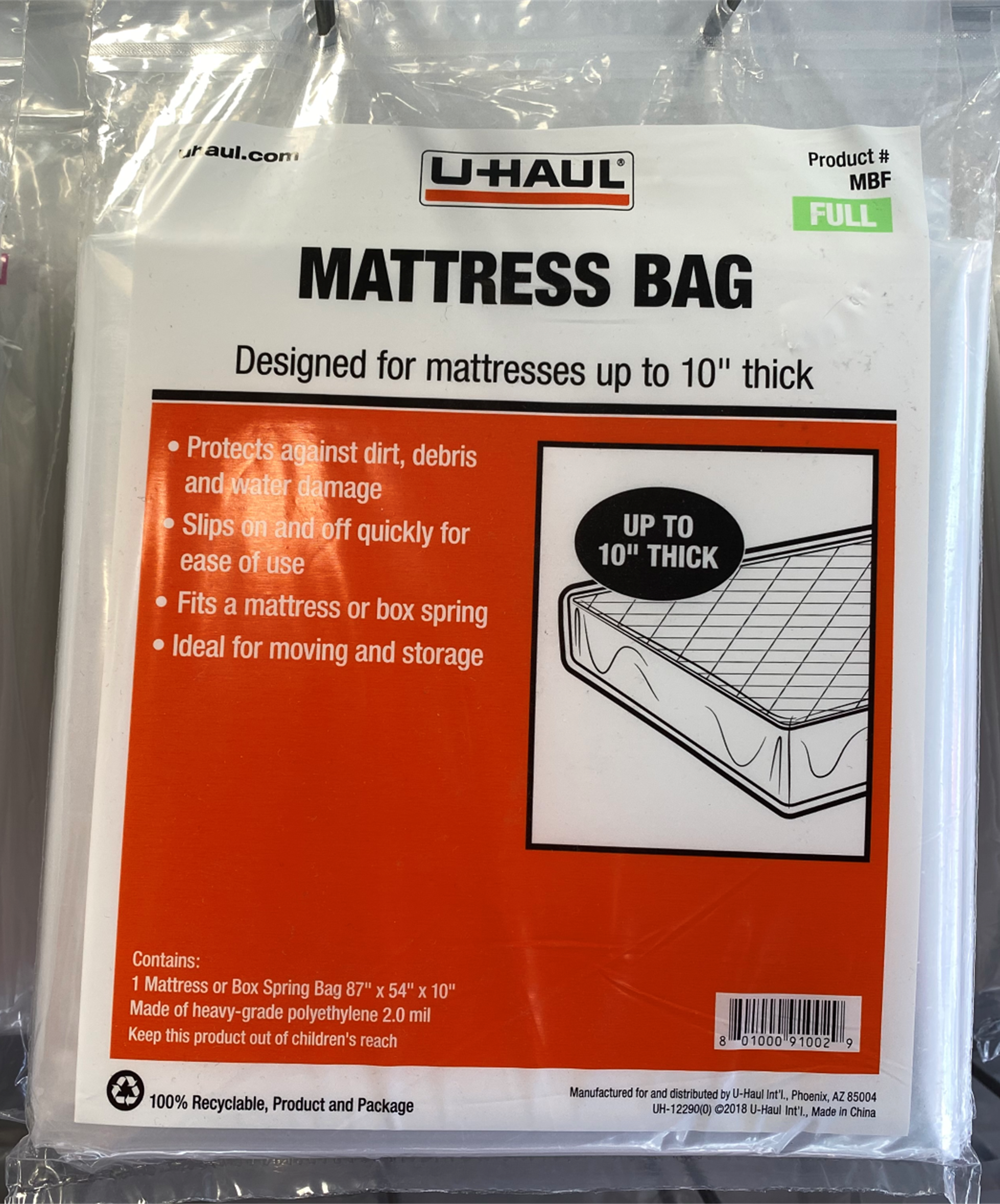 King or Twin Mattress Bag— For Mattress or Box Spring up to 10” Thick 1 U-HAUL 